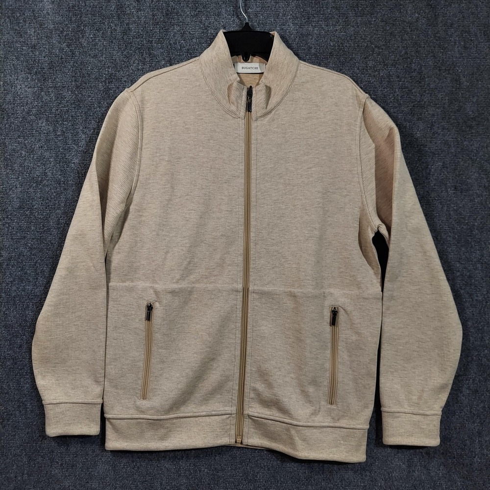 Bugatchi Jacket Mens Small Sand Beige Full Zip Mock Neck‎ Two Way Zip DF-2408K26